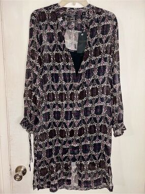 Scotch & Soda Black, Purple & Pink Patterned Long Sleeve V-Neck Dress